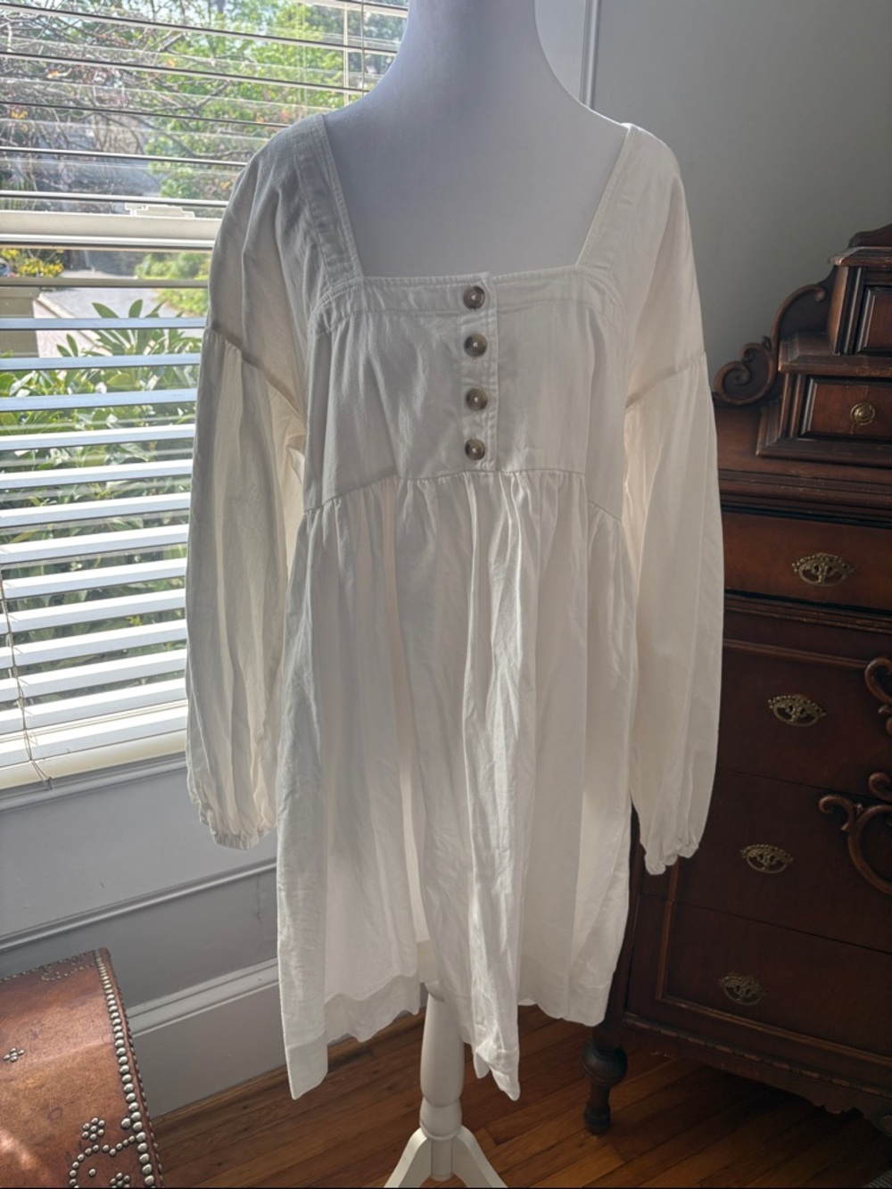 Anthropologie Cream Button-Front Dress